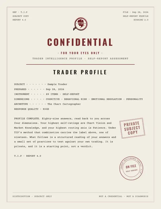 Report cover for a sample trader profile