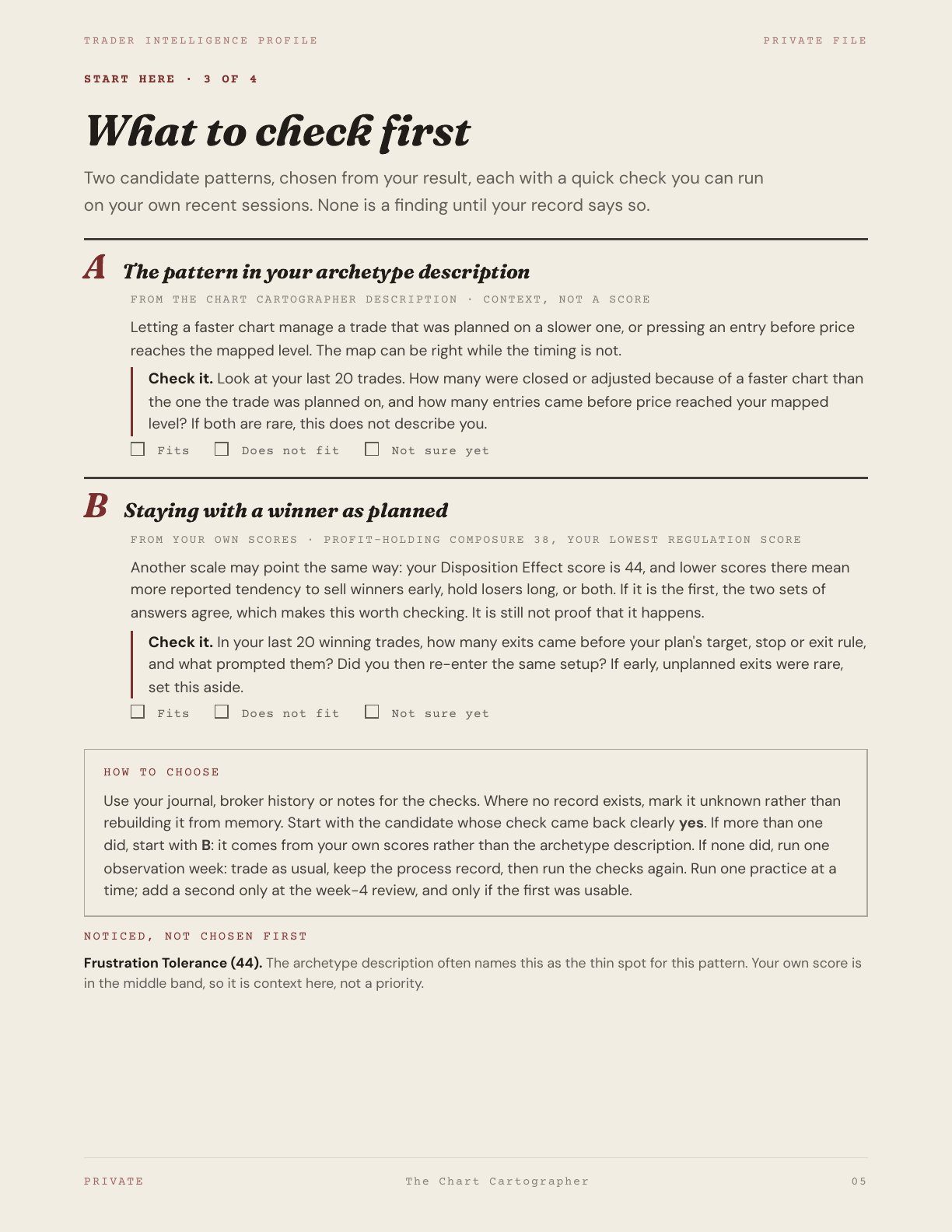 Specimen page: what to check first