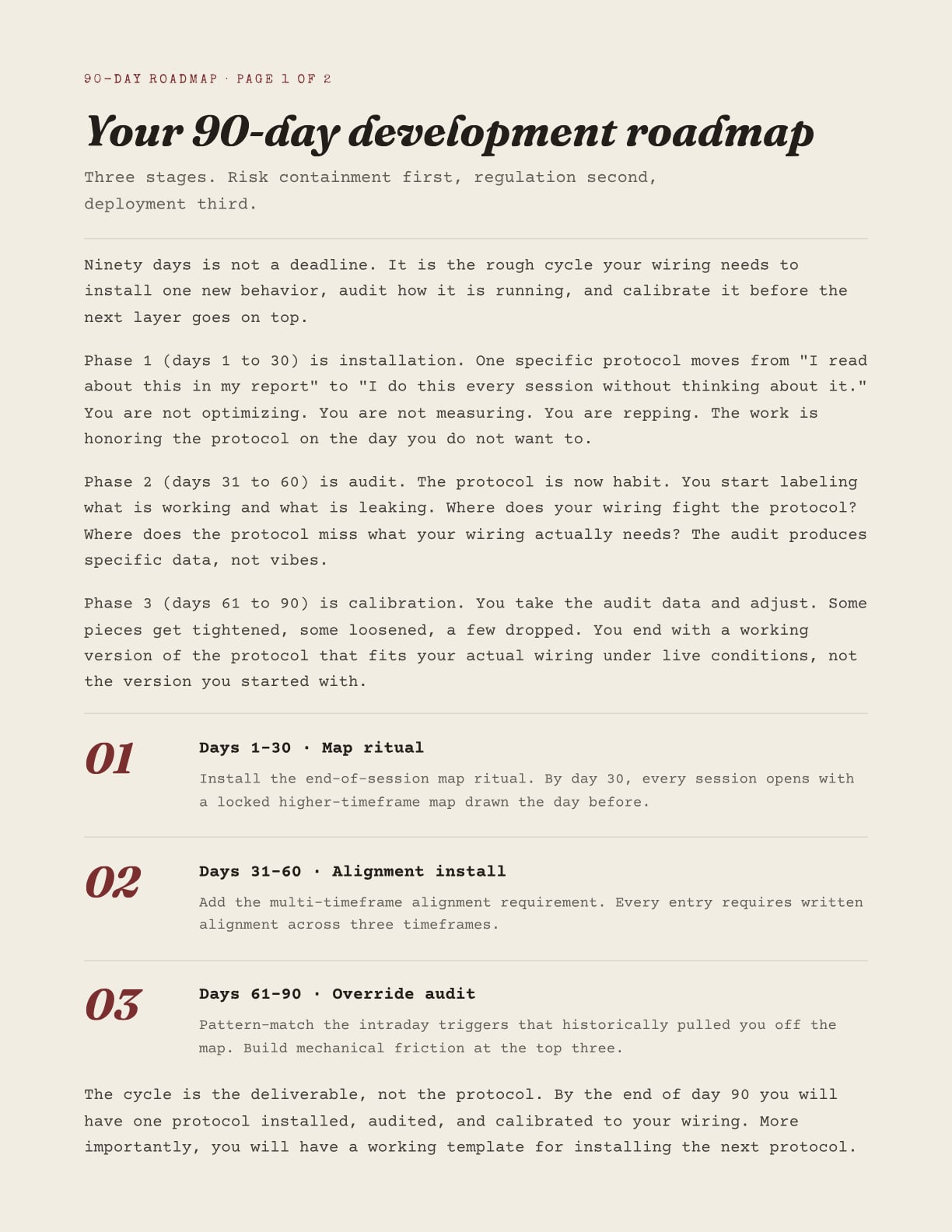 Specimen page: 90-day roadmap