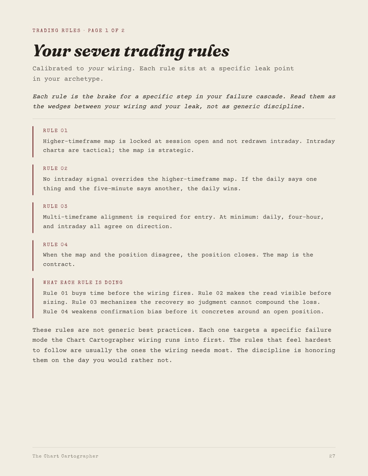 Specimen page: seven trading rules